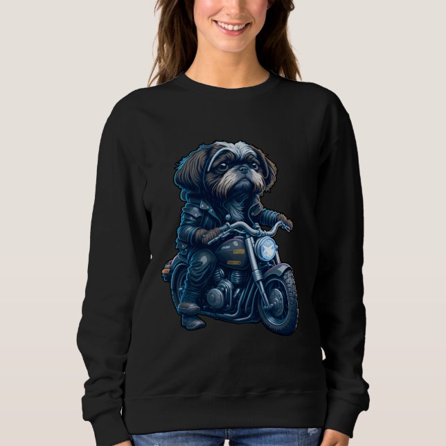 Moletom Cute Shih Tzu ride on a motorcycle  Christmas (Frente)