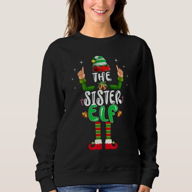 Moletom Cute Sister Elf Matching Family Group Christmas Pa (Frente)