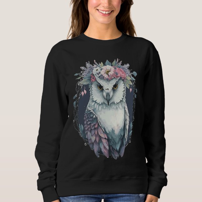 Moletom Cute Snow Owl Bird Flower Crown Floral Birds (Frente)