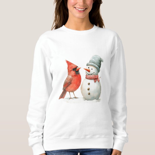 Moletom Cute Snowman with Bird Winter Christmas Scene (Frente)