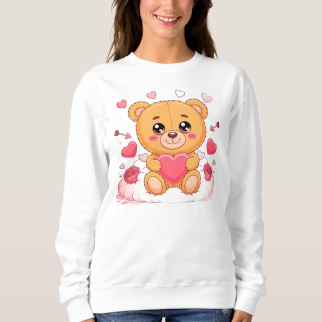 Moletom Cute teddy bear holding pink heart T-Shirt (Frente)