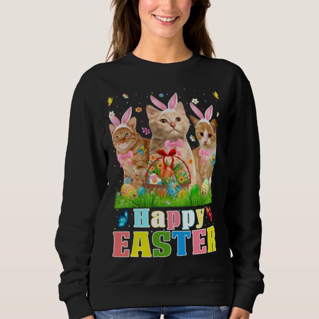 Moletom Cute Three Bunny Cats & Easter Egg Basket Easter D (Frente)