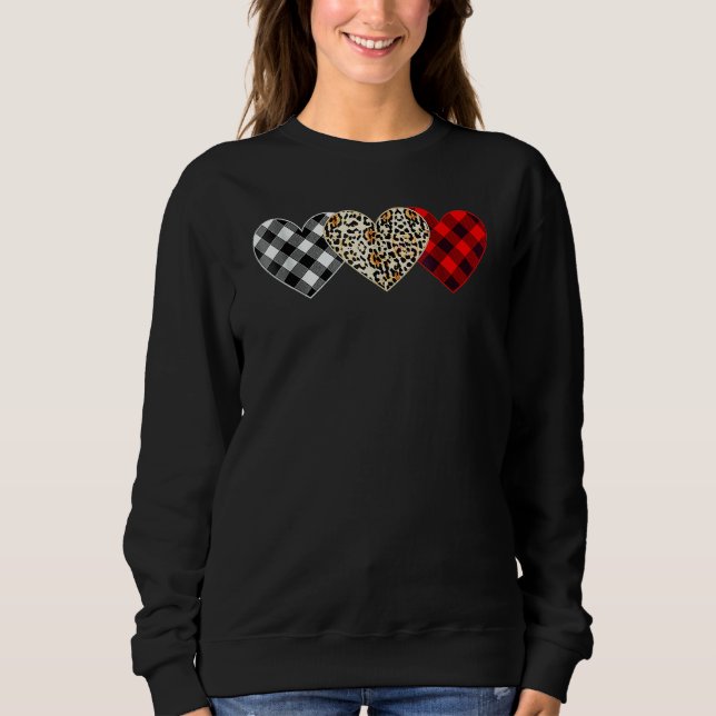 Moletom Cute Three Heart Leopard Buffalo Red Black Plaid V (Frente)