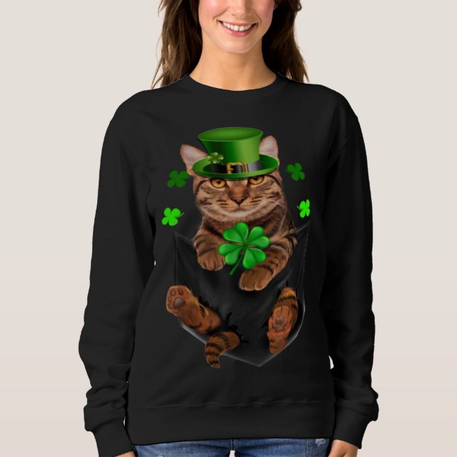 Moletom Cute Tiger Cat Leprechaun in Pocket St Patrick s D (Frente)