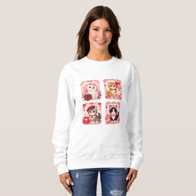 Moletom Cute Valentine Kittens Cozy Sweatshirt (Frente Completa)