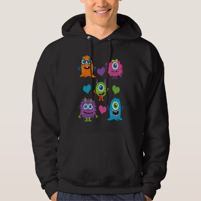 Moletom Cute Whimsical Colorful Little Monsters With Heart (Frente)