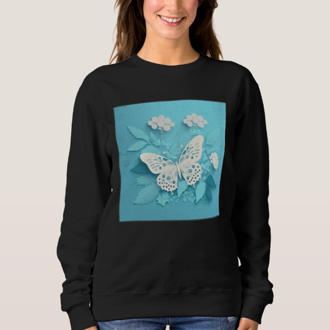 Moletom Cute White Butterfly Illustration Flowers Minimal  (Frente)