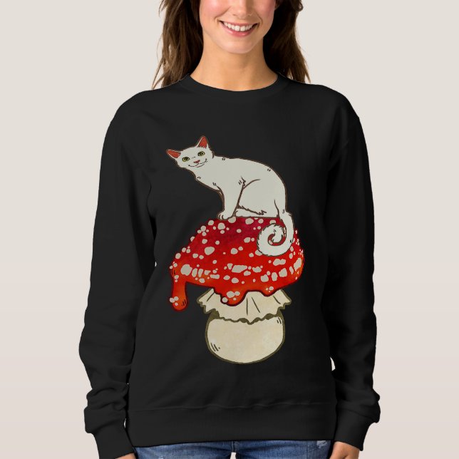 Moletom Cute White Cat Sitting on Red Spotted Mushroom (Frente)