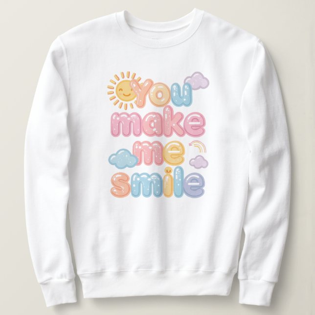 Moletom Cute "You Make Me Smile" Pastel Quote (Frente do Design)