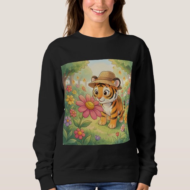 Moletom Cute young tiger with hat in garden (Frente)