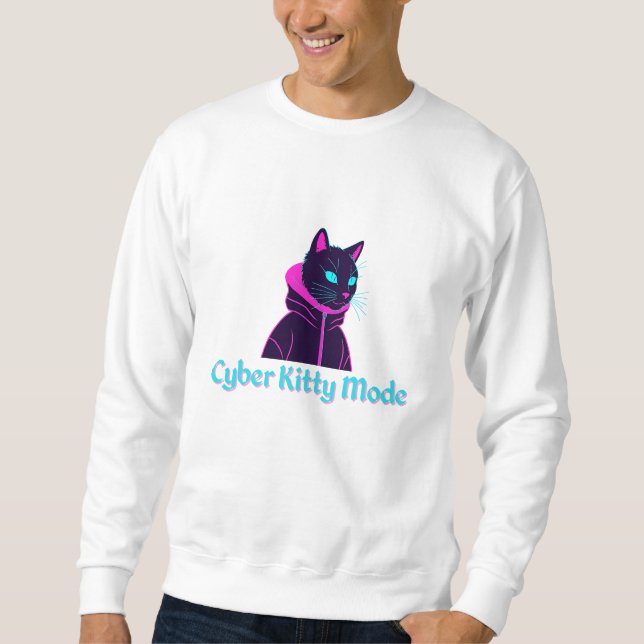 Moletom Cyber Cat Vibes - Neon Glitch Aestic Design (Frente)