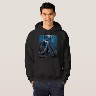 Moletom Cyber Octopus masculina camisola preta com capuz