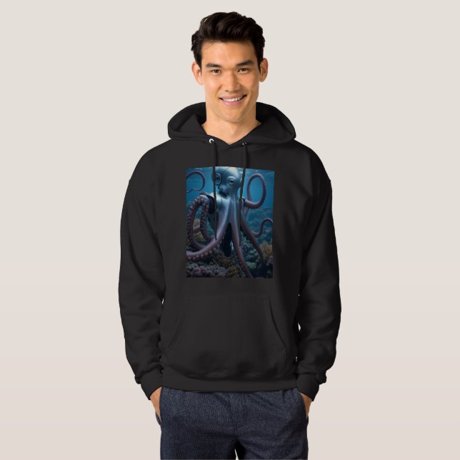 Moletom Cyber Octopus masculina camisola preta com capuz (Frente Completa)
