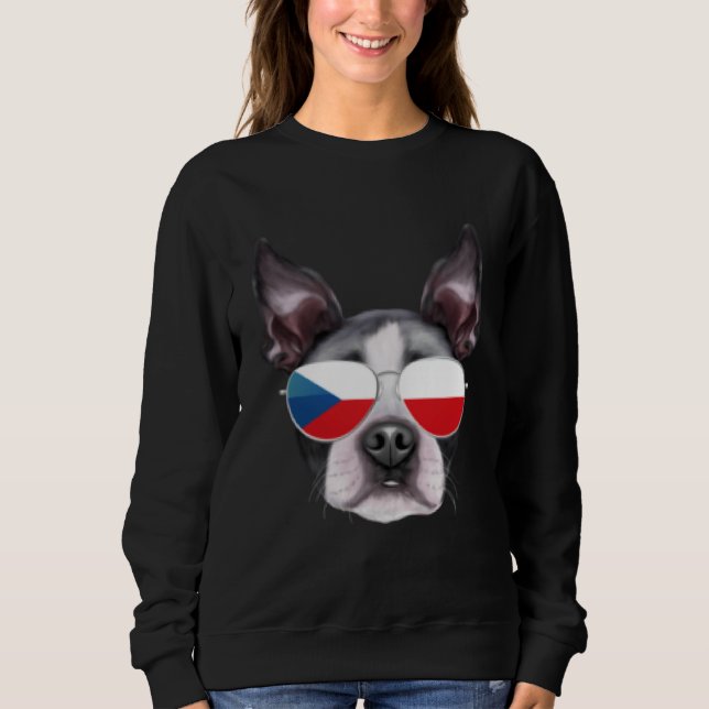 Moletom Czech Flag Boston Terrier Dog Czech Republic Pocke (Frente)