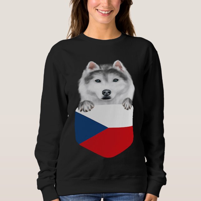 Moletom Czech Republic Flag Siberian Husky Dog In Pocket (Frente)