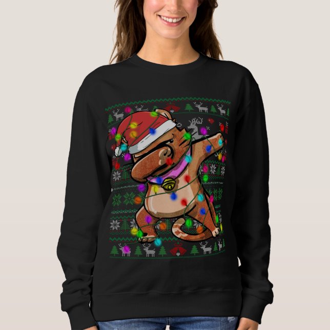 Moletom Dabbing Cat Fairy Lights Ugly Christmas Sweater Co (Frente)