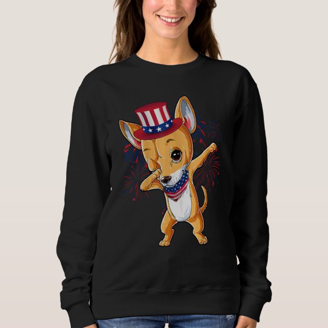 Moletom Dabbing Chihuahua Dog & Tio Sam Hat Usa Flag 4th (Frente)