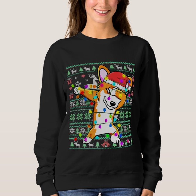 Moletom Dabbing Corgi Fairy Lights Ugly Christmas Sweater  (Frente)
