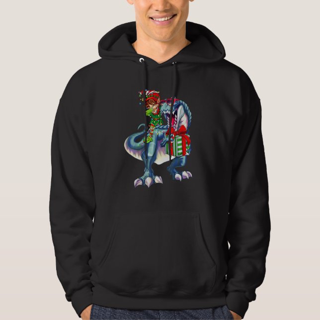 Moletom Dabbing Elf Riding Dinosaur Merry Christmas Tree L (Frente)