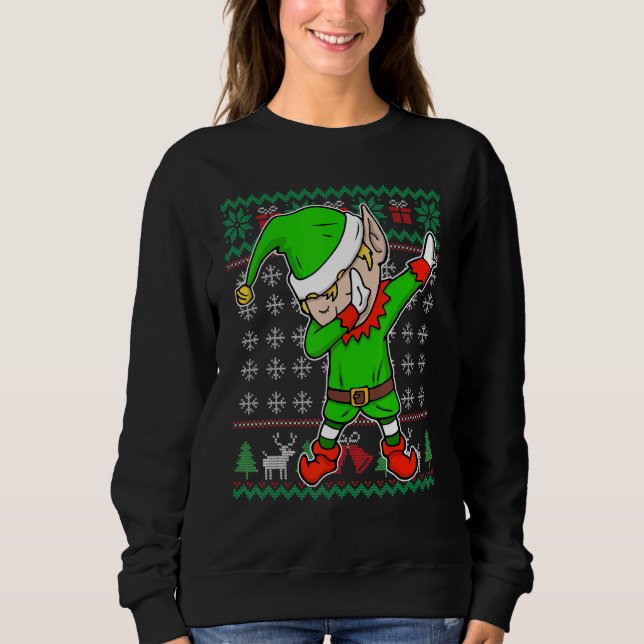 Moletom Dabbing Elf Ugly Christmas Sweater Engraçado Holid (Frente)