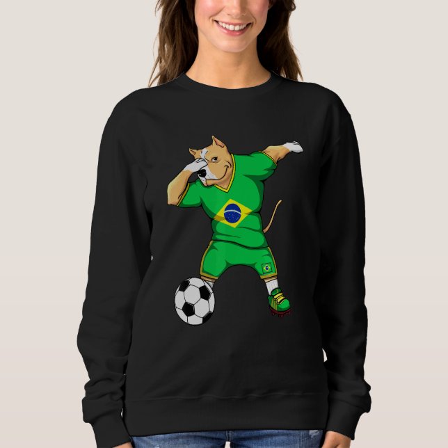 Moletom Dabbing Pitbull Brasil Soccer Fãs Jersey Brazilia (Frente)