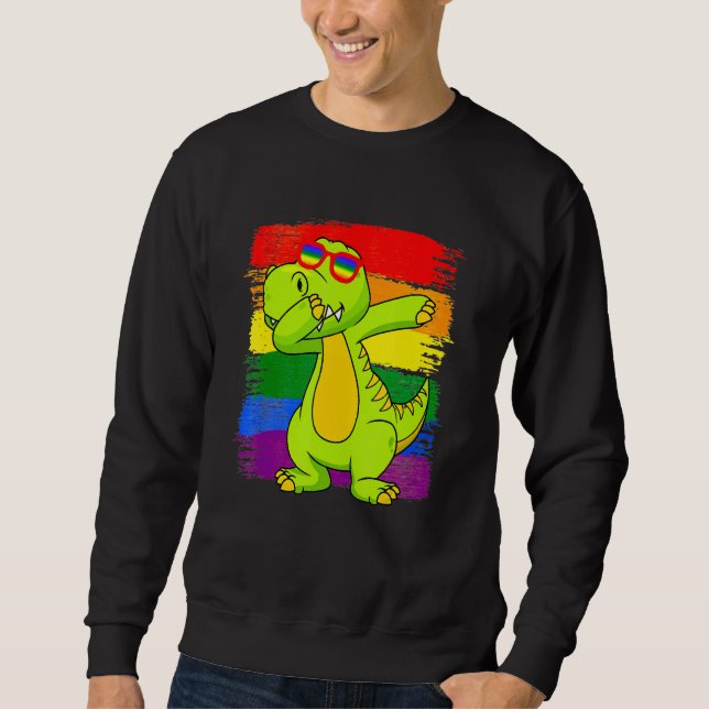 Moletom Dabbing Pridesaurus Rex Dinosaur LGBT Flag Gay Pri (Frente)