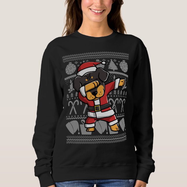 Moletom Dabbing Rottweiler Ugly Christmas Sweater Graphic (Frente)
