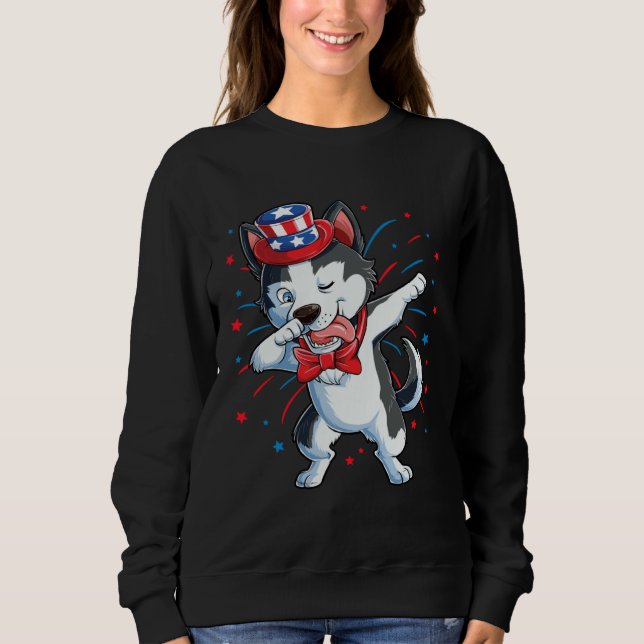 Moletom Dabbing Siberian Husky 4th of July Boys Kids Ameri (Frente)