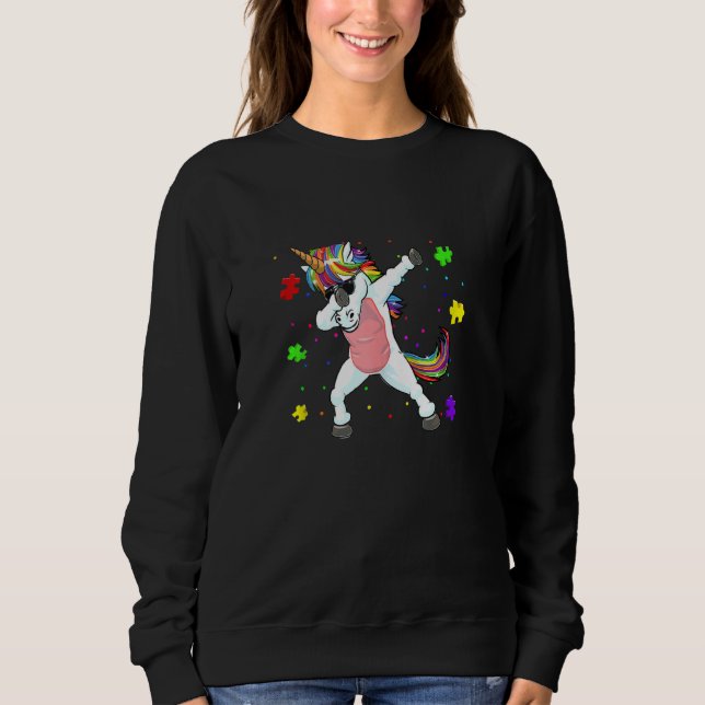 Moletom Dabbing Unicorn Autism Awarness Quebra-cabeça boce (Frente)