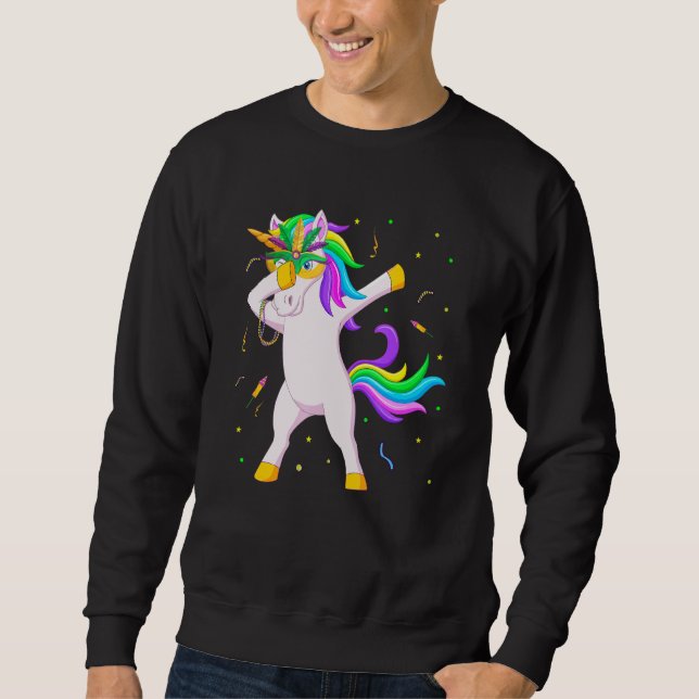 Moletom Dabbing Unicorn Mardi Gras Mask Miçanga New Orlean (Frente)