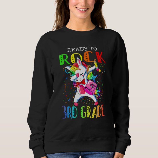 Moletom Dabbing Unicorn Ready To Rock 3rd Grade Back To Sc (Frente)