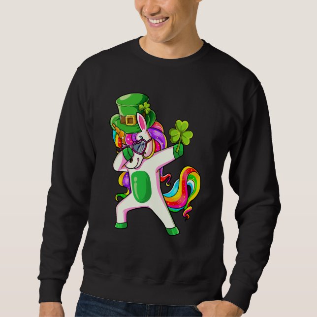 Moletom Dabbing Unicorn Shamrock Happy St Patricks Day Ire (Frente)