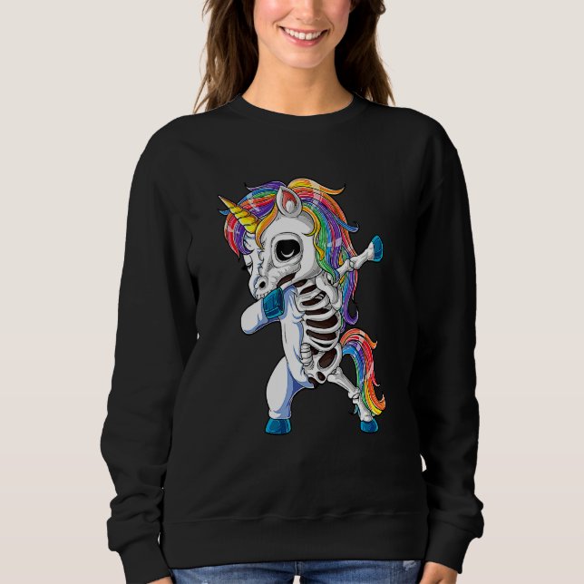 Moletom Dabbing Unicorn Skeleton Skulls Halloween Boys Gir (Frente)