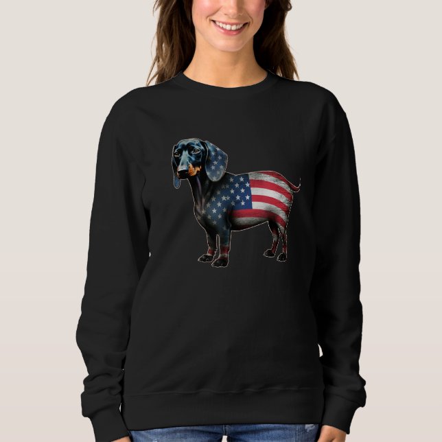 Moletom Dachshund 4th of July American Flag Dog  Men Women (Frente)