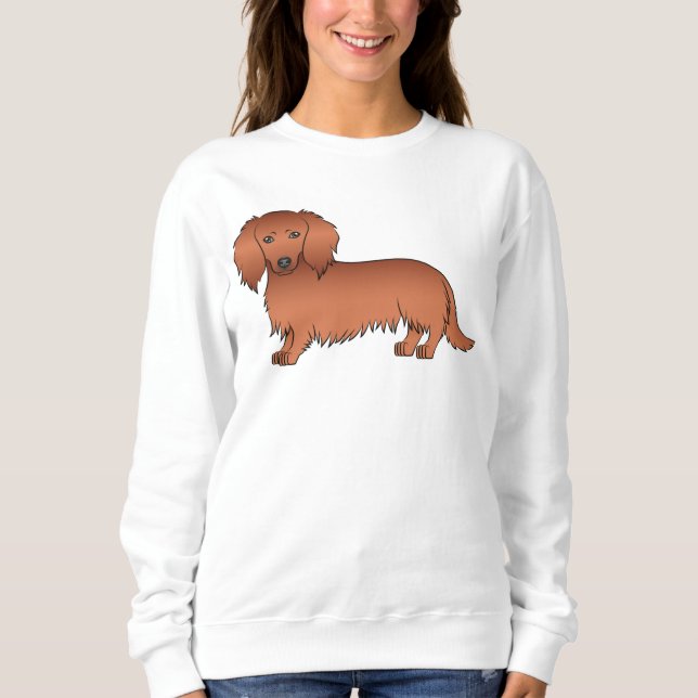 Moletom Dachshund Cartoon Cute de Cabelo Longo Vermelho (Frente)