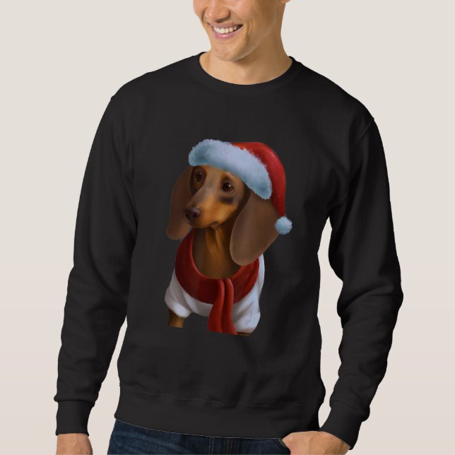 Moletom Dachshund Chiweenie Wiener Dog Santa Claus Hat Chr (Frente)