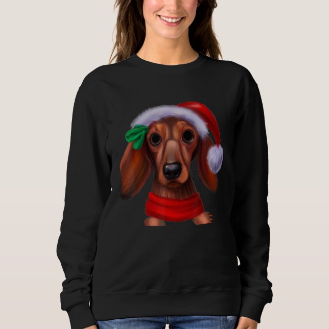 Moletom Dachshund Chiweenie Wiener Dog Santa Claus Hat Chr (Frente)