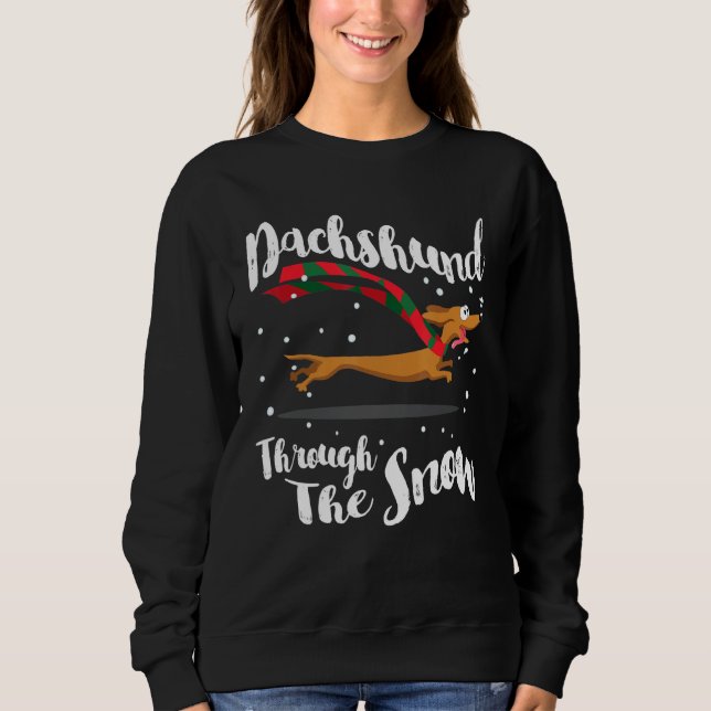Moletom Dachshund Christmas Gif Through the Snow (Frente)
