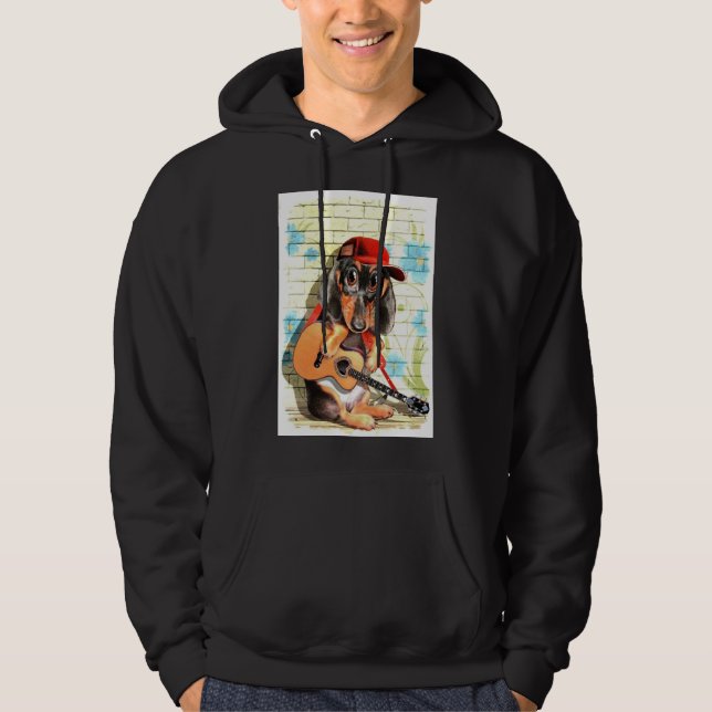 Moletom Dachshund Dog Art Com Violão E Chapéu (Frente)