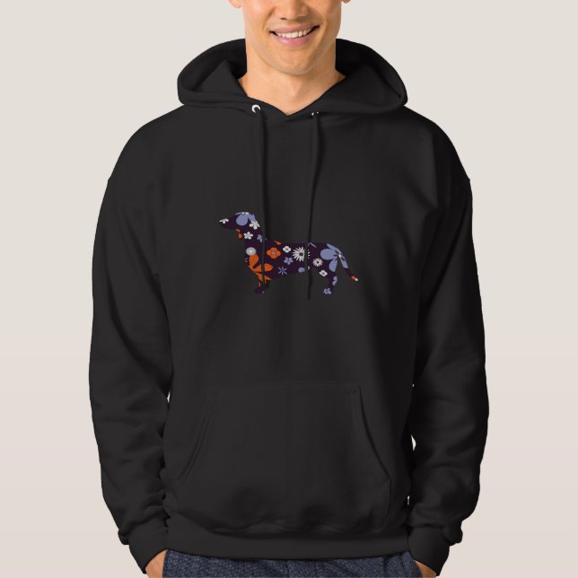 Moletom Dachshund Dog Floral Pattern Silhouette (Frente)