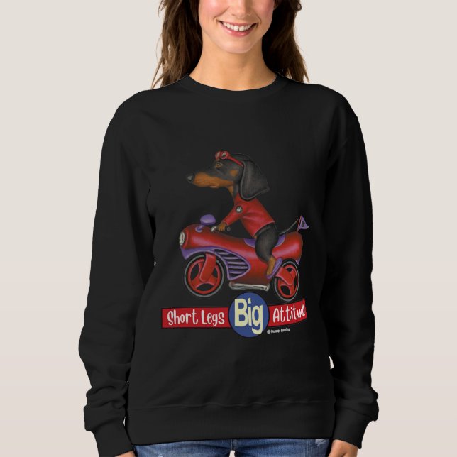 Moletom Dachshund Funny Black Dachshund Riding Motorcycle (Frente)