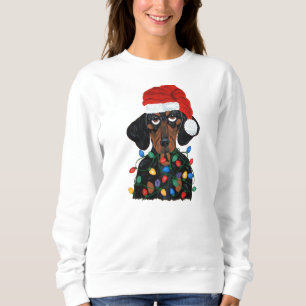 Moletom Dachshund Papai Noel Enroscado Em Luzes De Natal