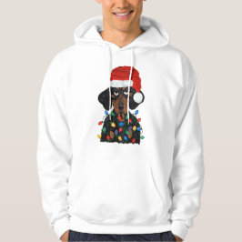 Moletom Dachshund Papai Noel Enroscado Em Luzes De Natal