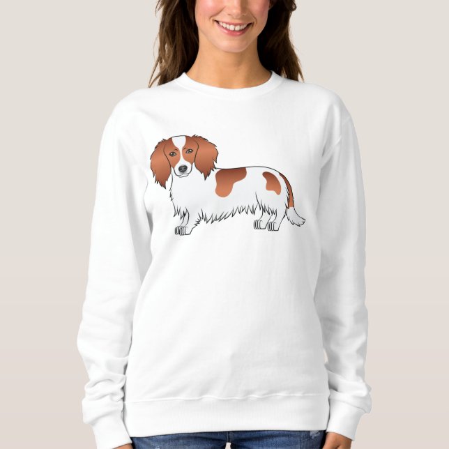 Moletom Dachshund Pelagem Longa Malhada de Vermelho Cachor (Frente)