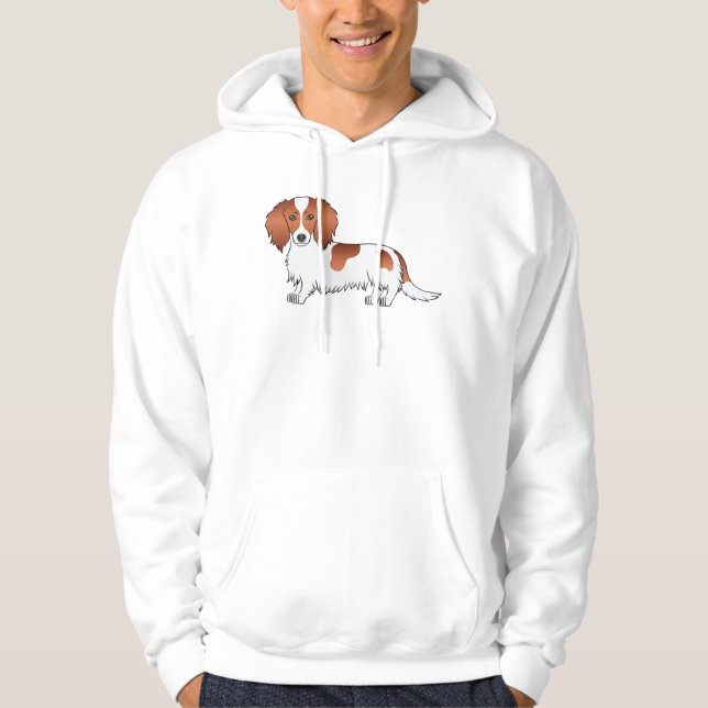 Moletom Dachshund Pelagem Longa Malhada de Vermelho Cachor (Frente)