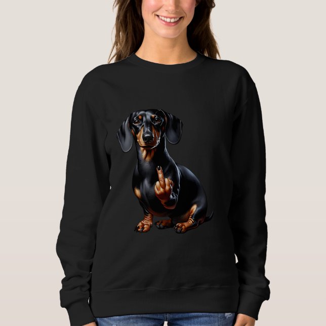 Moletom Dachshund Preto Com Dedo Médio (Frente)