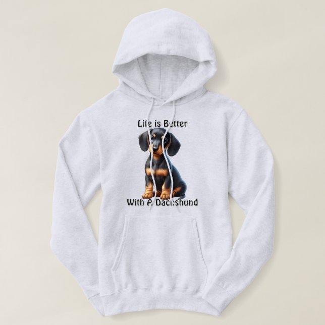 Moletom Dachshund Puppy Sentado e Olhando com Inocente (Frente do Design)