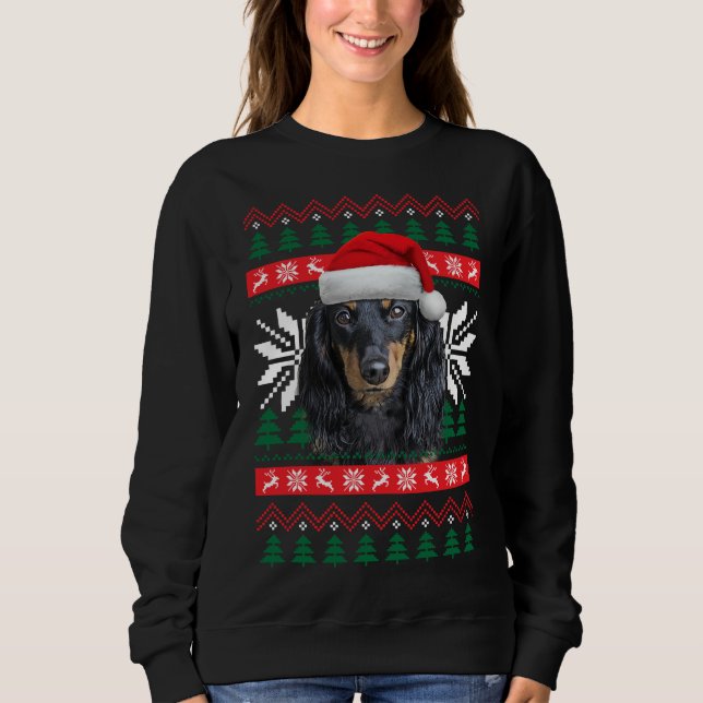 Moletom Dachshund Ugly Christmas Sweet Style Santa Hat D (Frente)