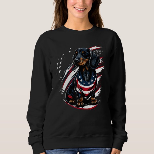 Moletom Dachshund USA patriotic US Flag Gifts Dog Lover_12 (Frente)