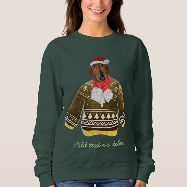 Moletom Dachshund Vermelho Salsicha Natal Feio Cachorro Mã (Frente)